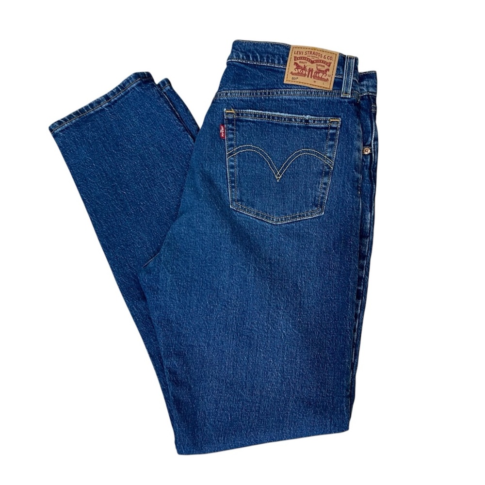 LEVI'S Jeans Women's 501 Blue Denim Wedgie Straight Raw Hem High Rise MOM Casual